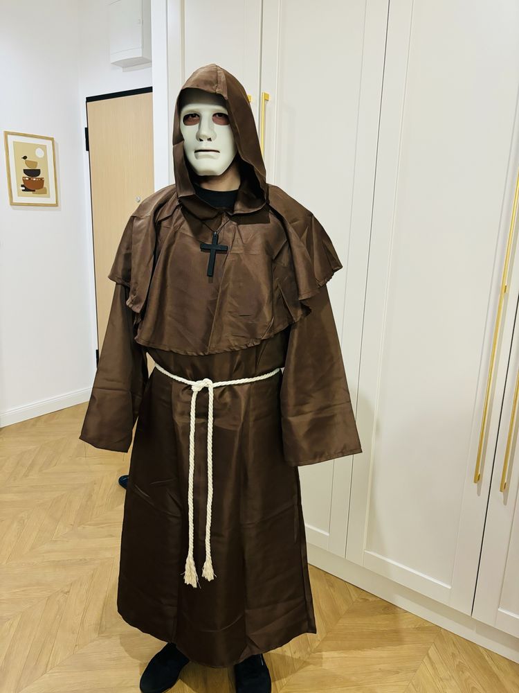 Męski strój halloween mnich maska komplet bal przebieranców