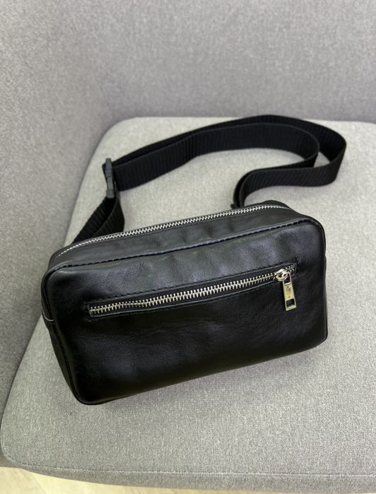 Крутая мужская бананка кентуки, кожаная черная сумка через плечо