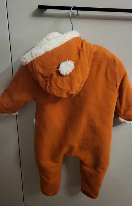 Kombinezon 68 pajacyk lisek dla niemowląt kaptur uszka suwak rudy