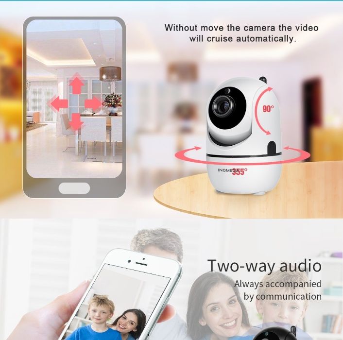 Camera Video Vigilância 360º Rotativa WiFI APP Android IOS 1080P NOVA