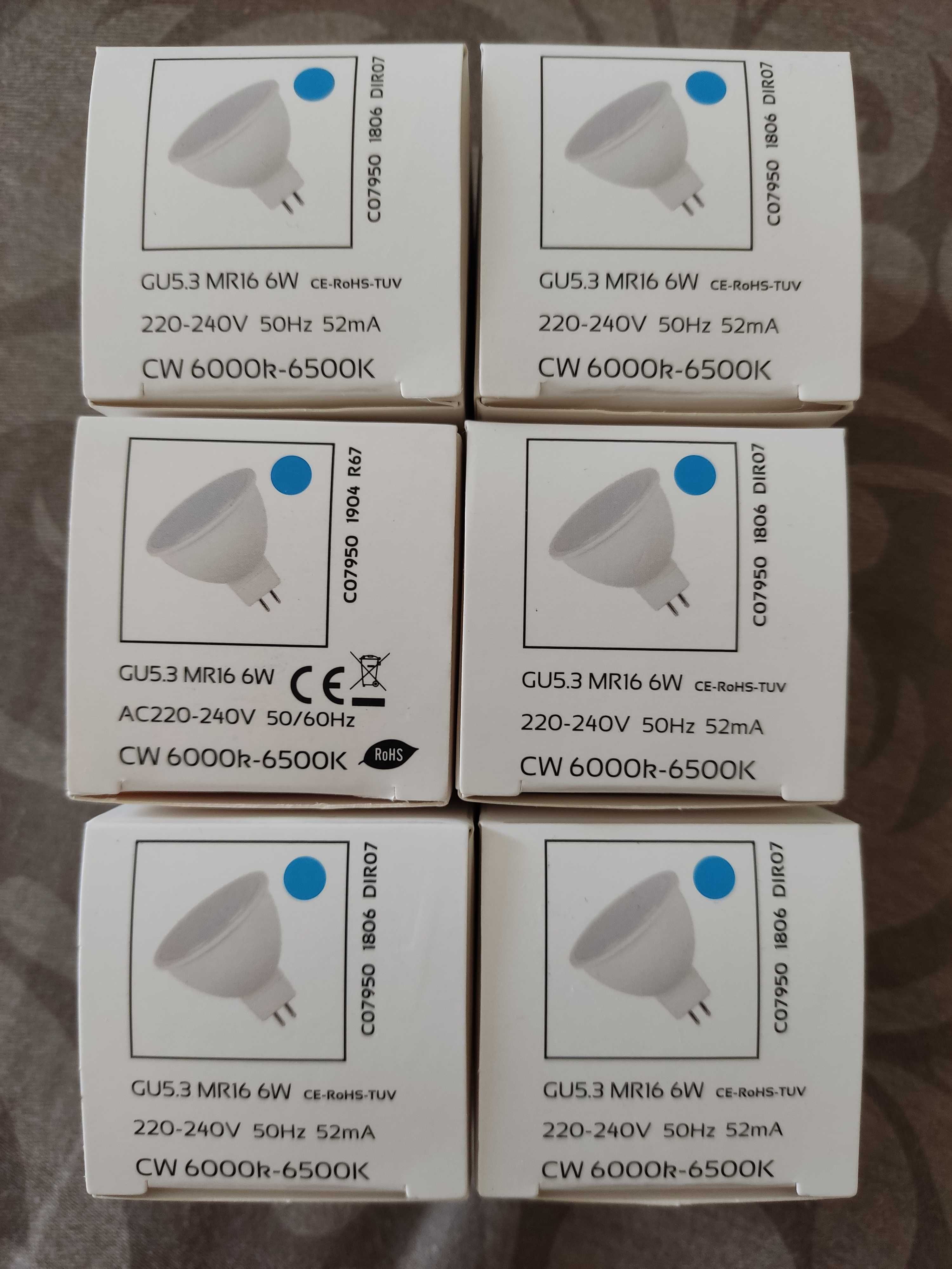 6 lâmpadas GU 5.3 MR16 6W 6000k a 6500k