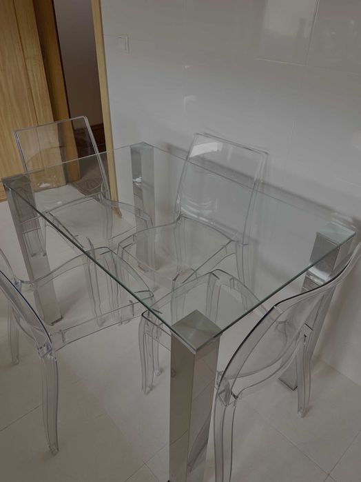 mesa vidro pés Inox