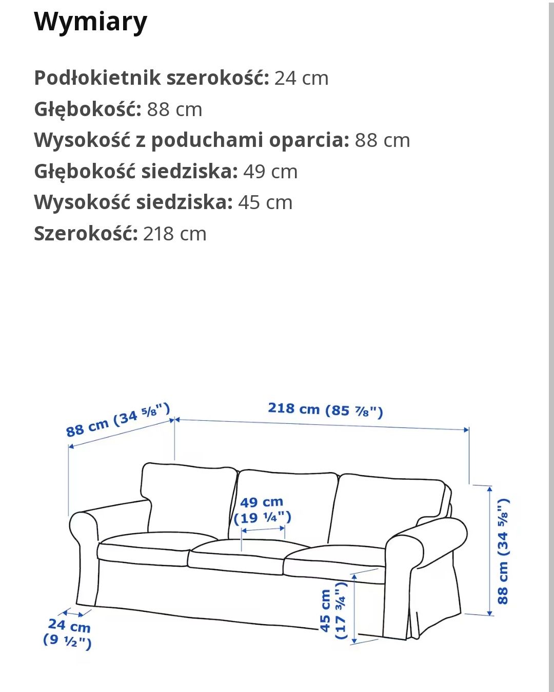 Sofa 3-osobowa Ektorp Ikea, nierozkładana, czerwona