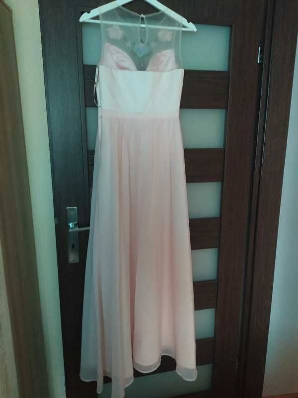 suknia maxi ślubna weselna pudrowy róż chi chi london xs