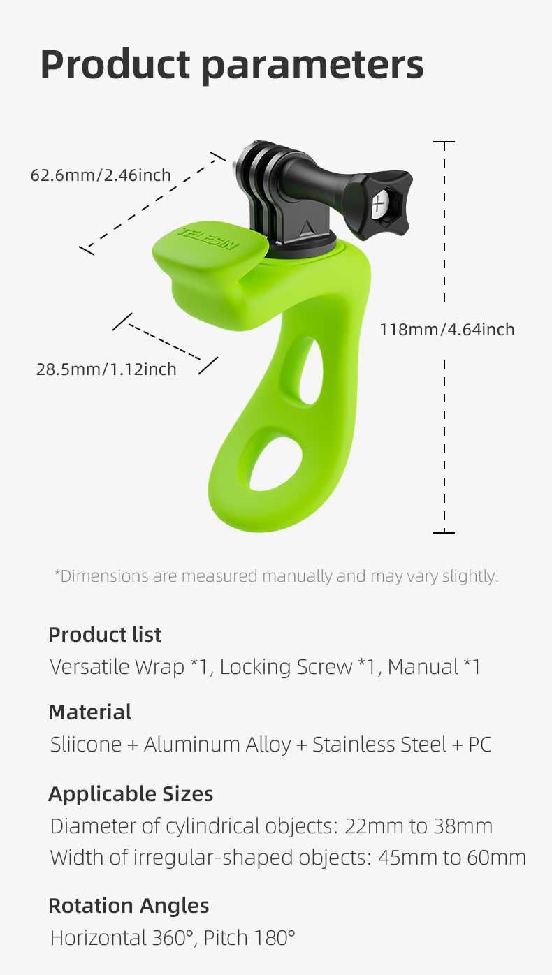Uchwyt TELESIN silikonowy do kamer akcji Gopro Insta DJI Action CZARNY