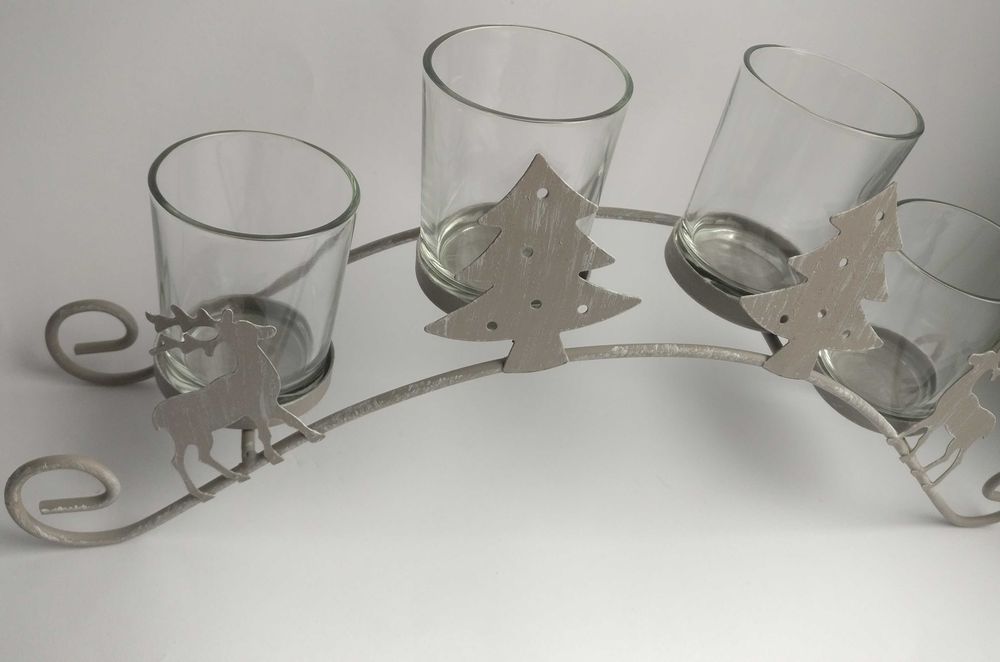 Metalowo-szklany popielaty świecznik, świąteczny, Boże Narodzenie