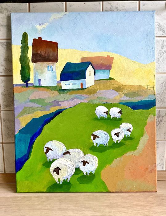 Ręcznie malowany obraz "Spokój na wsi"