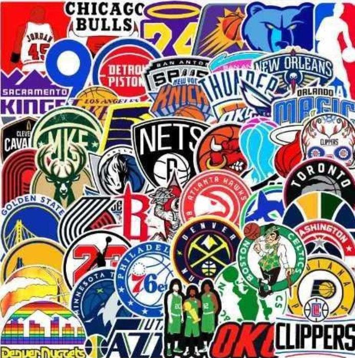 Наклейки стикеры NBA с логотипами команд 50 шт