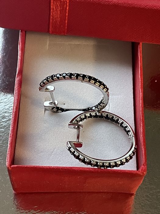 Nowe srebrne kolczyki 925 okrągłe próby z czarnymi