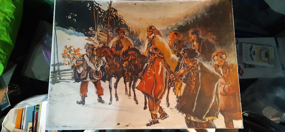 stary obraz reprodukcja prl Kazimierz Sichulski wesele huculskie