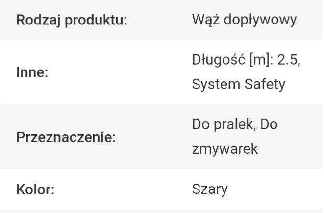 Wąż dopływowy Electrolux E2WIS250A2 Pralka Zmywarka Safety System