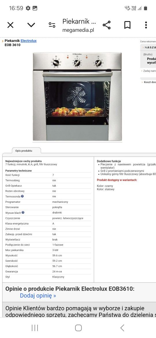 Piekarnik elektryczny do zabudowy Electrolux