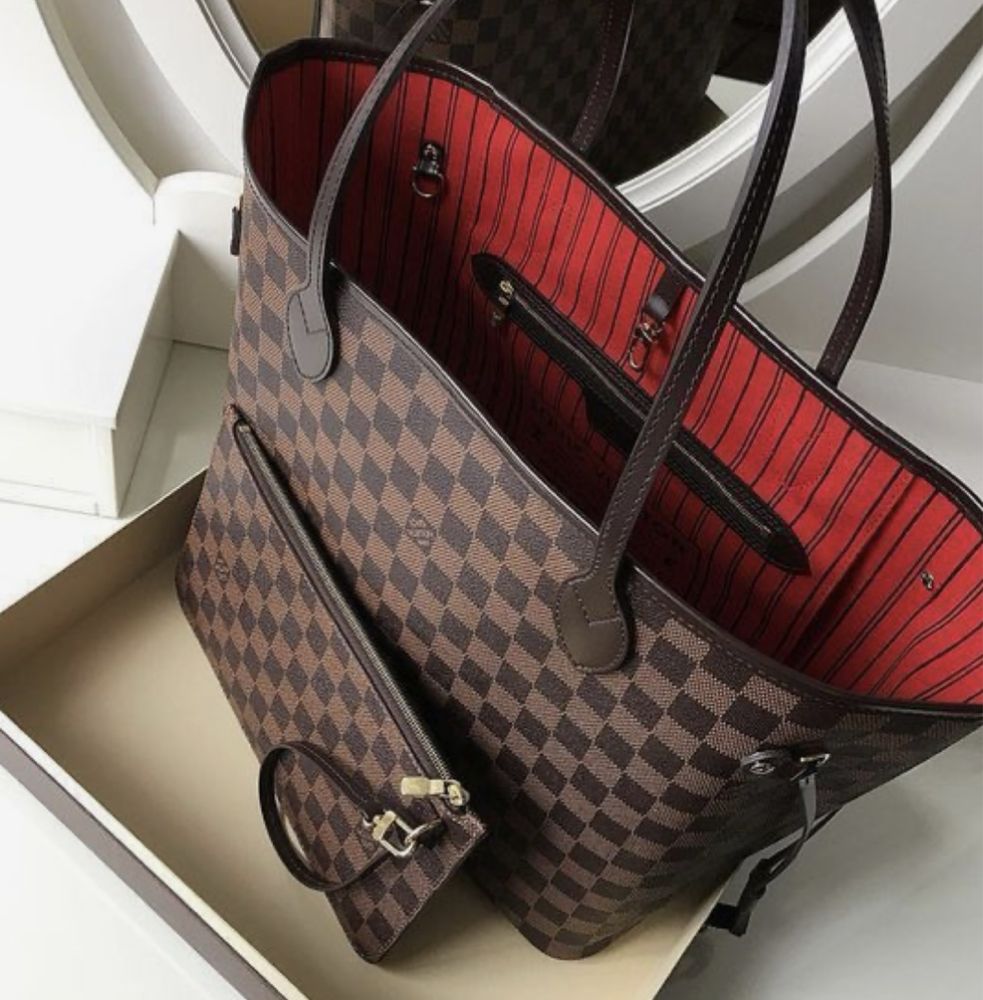 Torebka Louis Vuitton Neverfull MM Damier Ebene brazowa kratka skóra