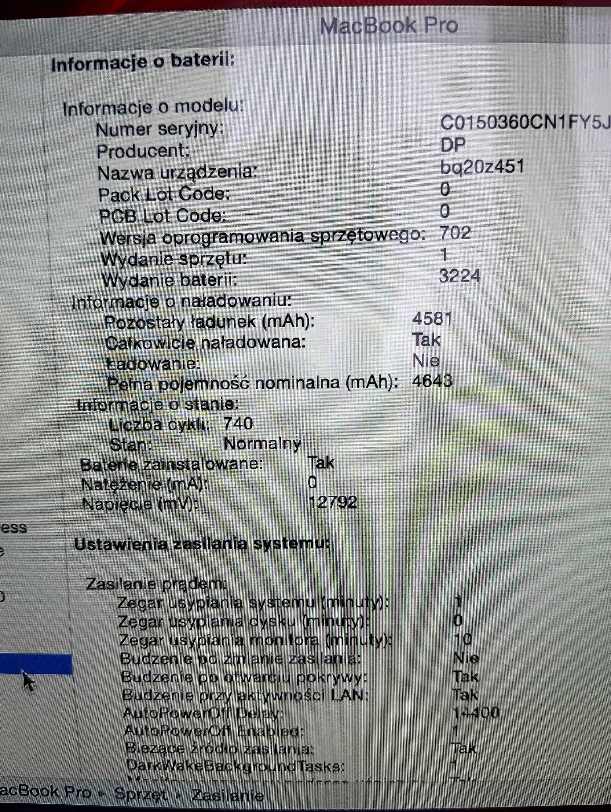 Macbook Pro a1502/Retina 13,3 cala/OSX Sequoia 15.2/PL