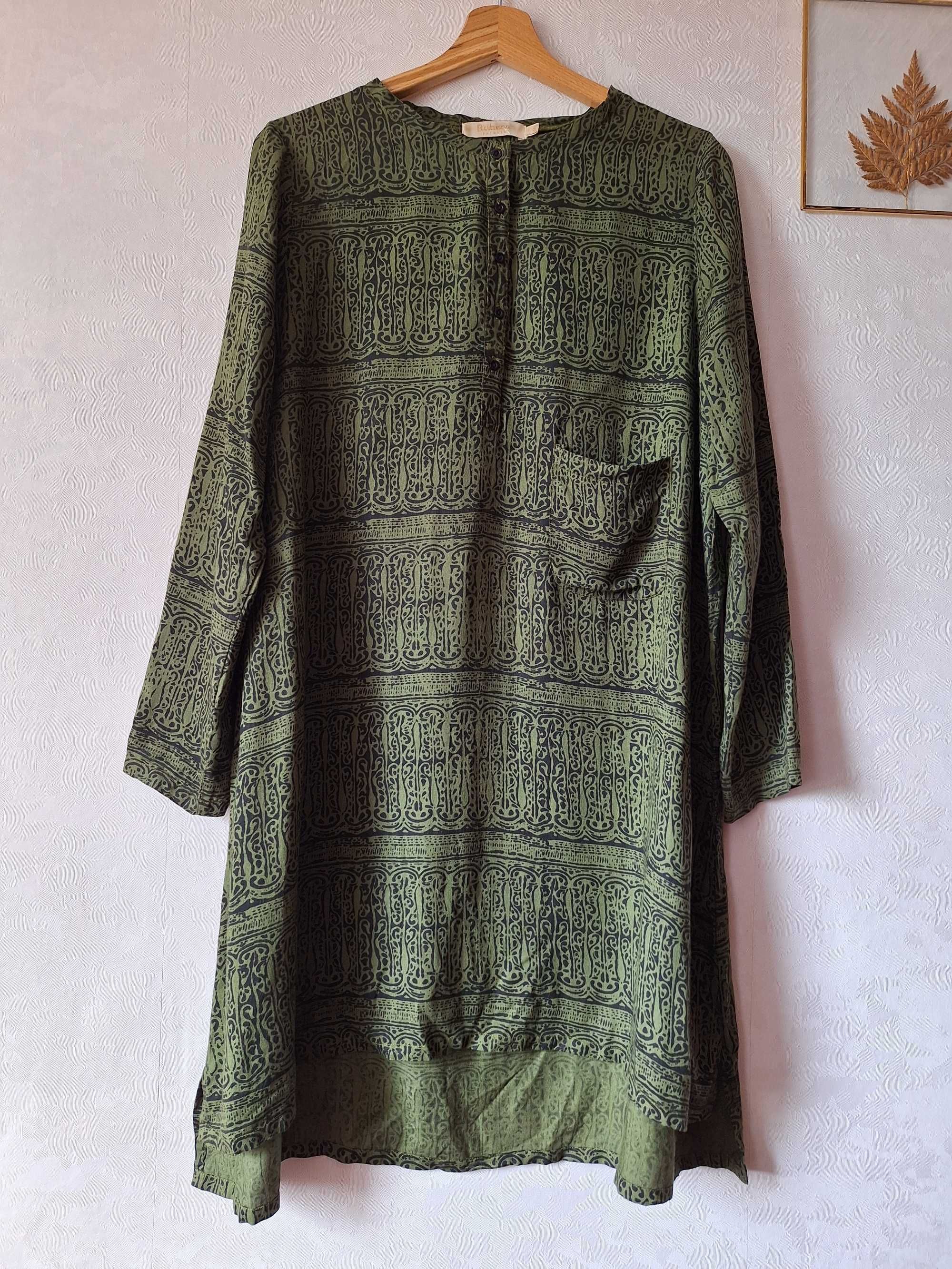 Sukienka z wiskozy S zielona midi długi rękaw premium Rabens Salones