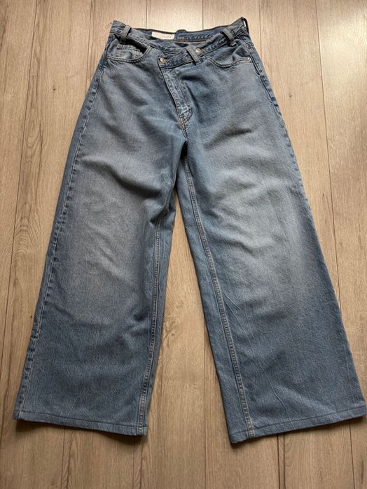 Zara широкі джинси з асиметричним поясом палаццо розмір 40