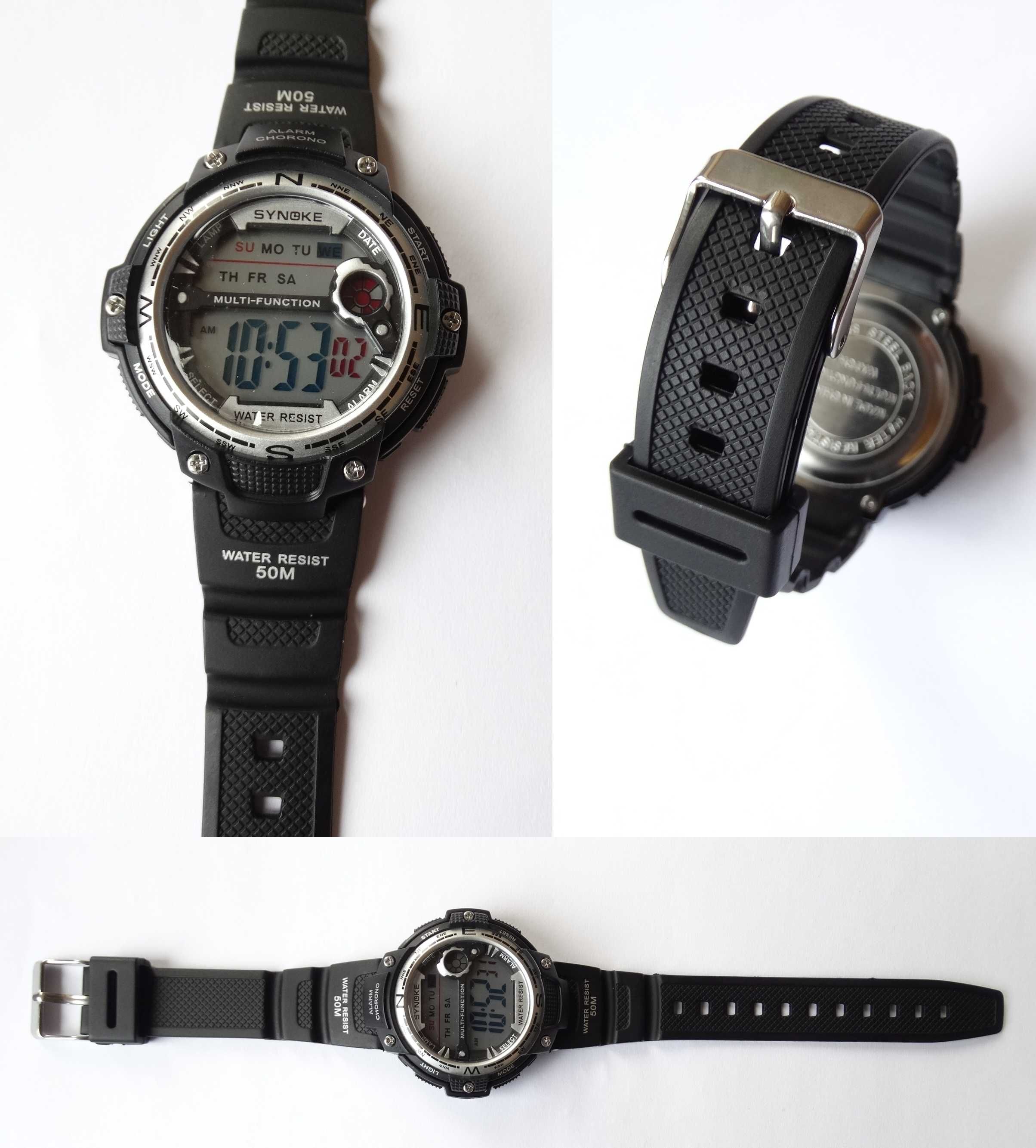 Cyfrowy zegarek elektroniczny sportowy stoper WR50 alarm gumowy pasek