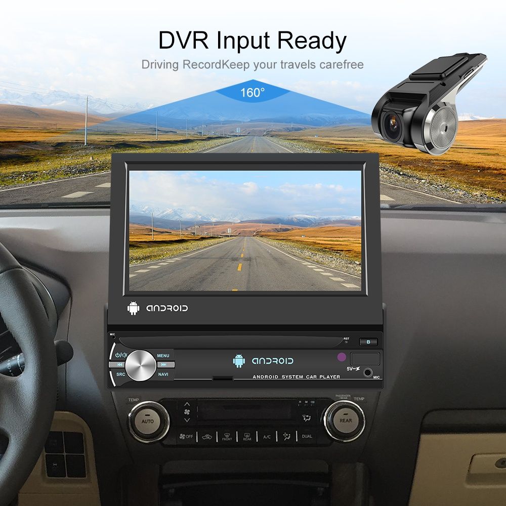 Rádio Android 1din Retrátil 8-core GPS Wi-Fi 4G Qled DSP CARPLAY 4/64G