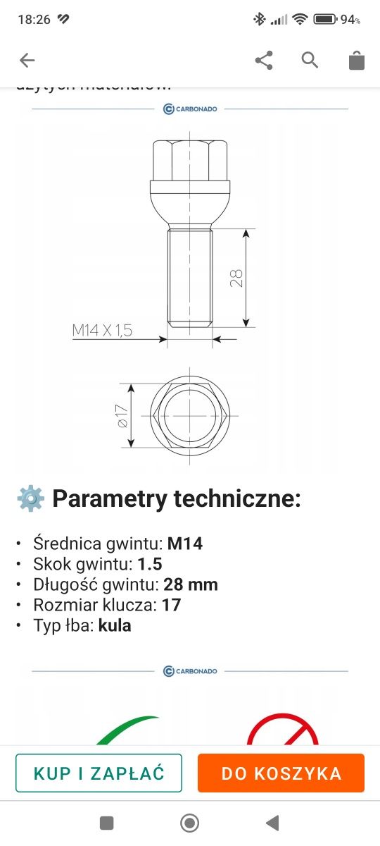 Oryginalne śruby do felg Skoda  M 14x 1,5