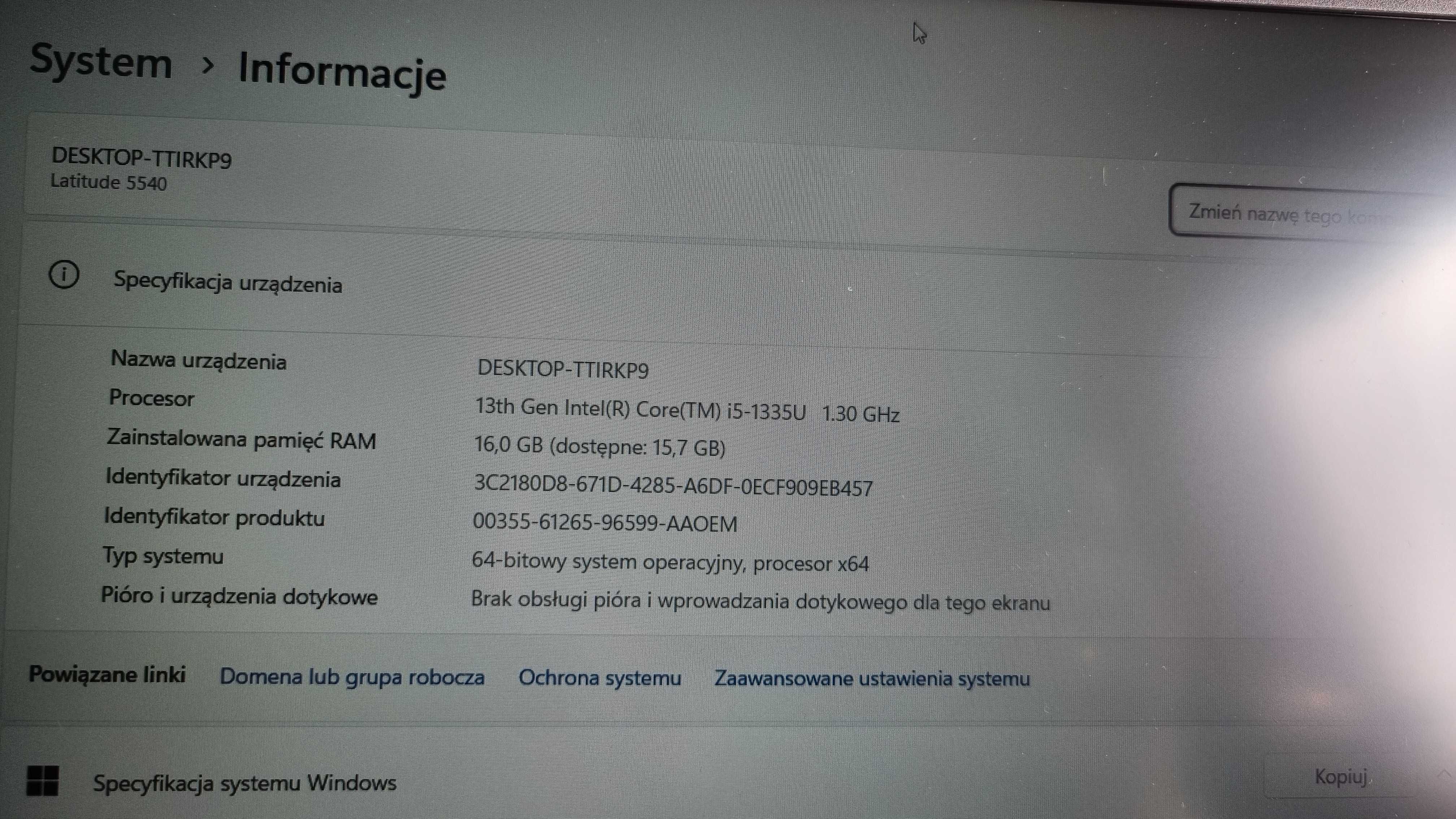 Laptop Dell Latitude 5540 i5-1335U / 8 GB / 512 GB / W11 Pro