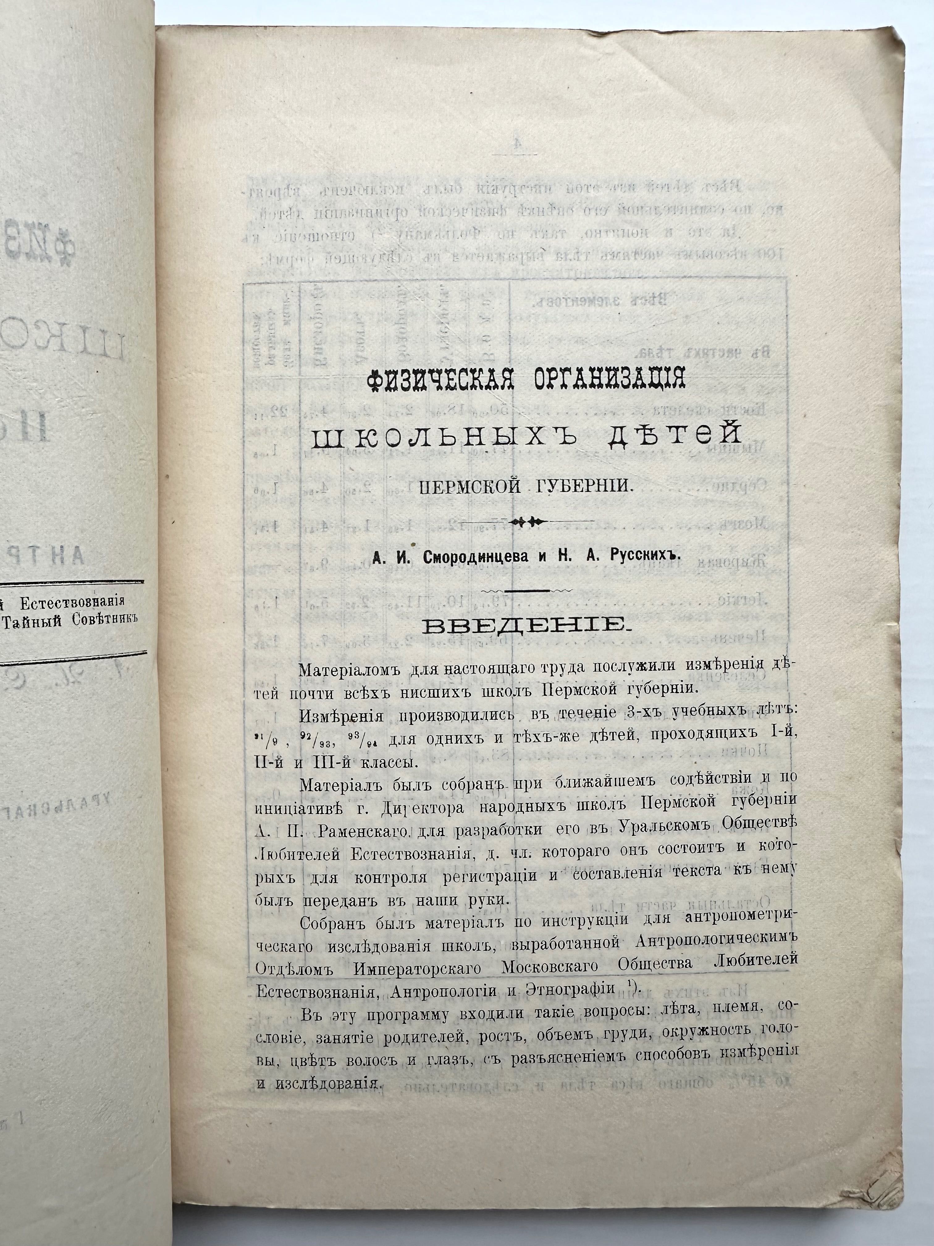 1897 г. «Антропологические материалы: физическая организация детей»