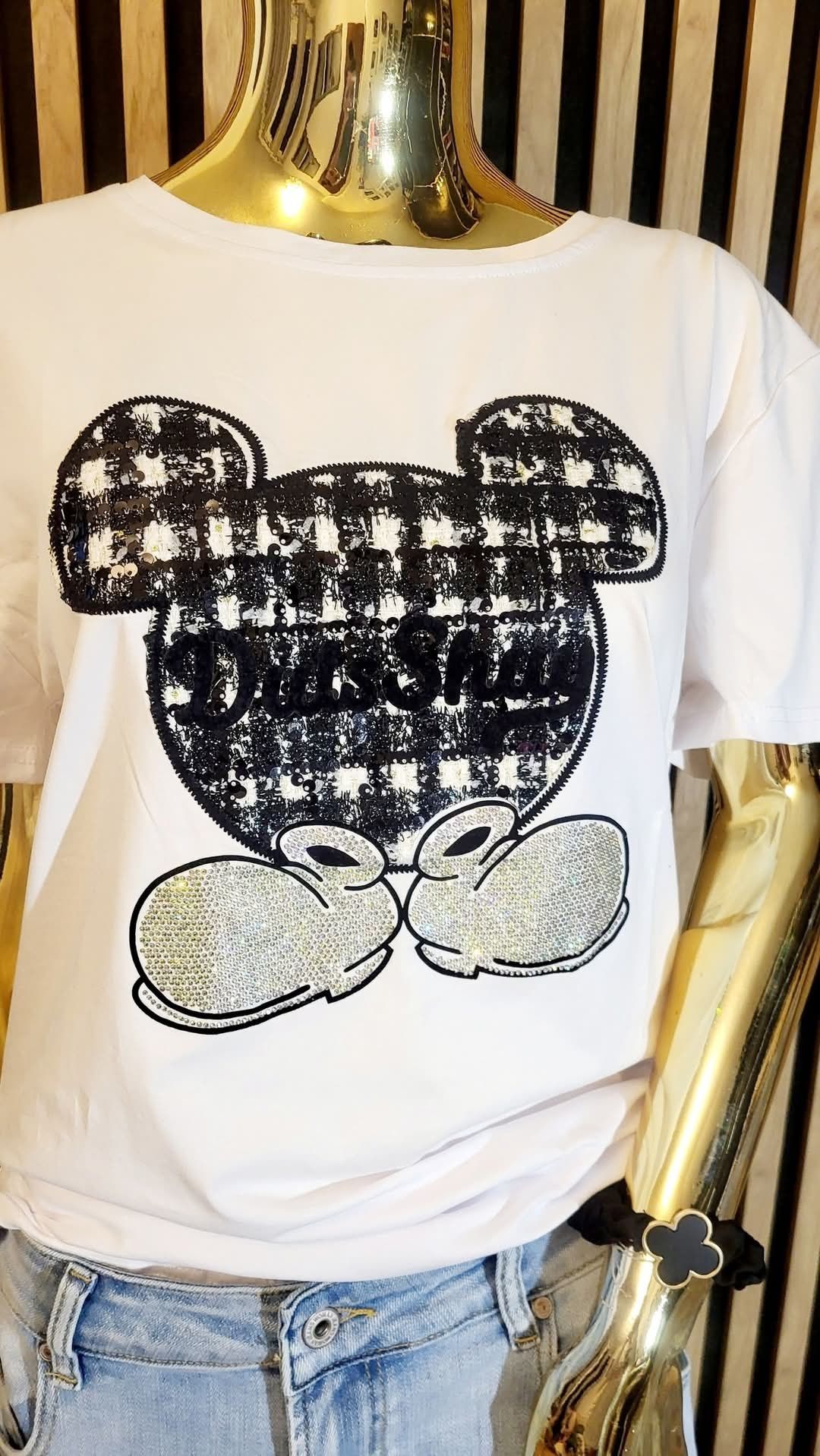 Trendy ing. Śliczny T-shirt z Myszką Mickey cyrkonie,  cekiny uni