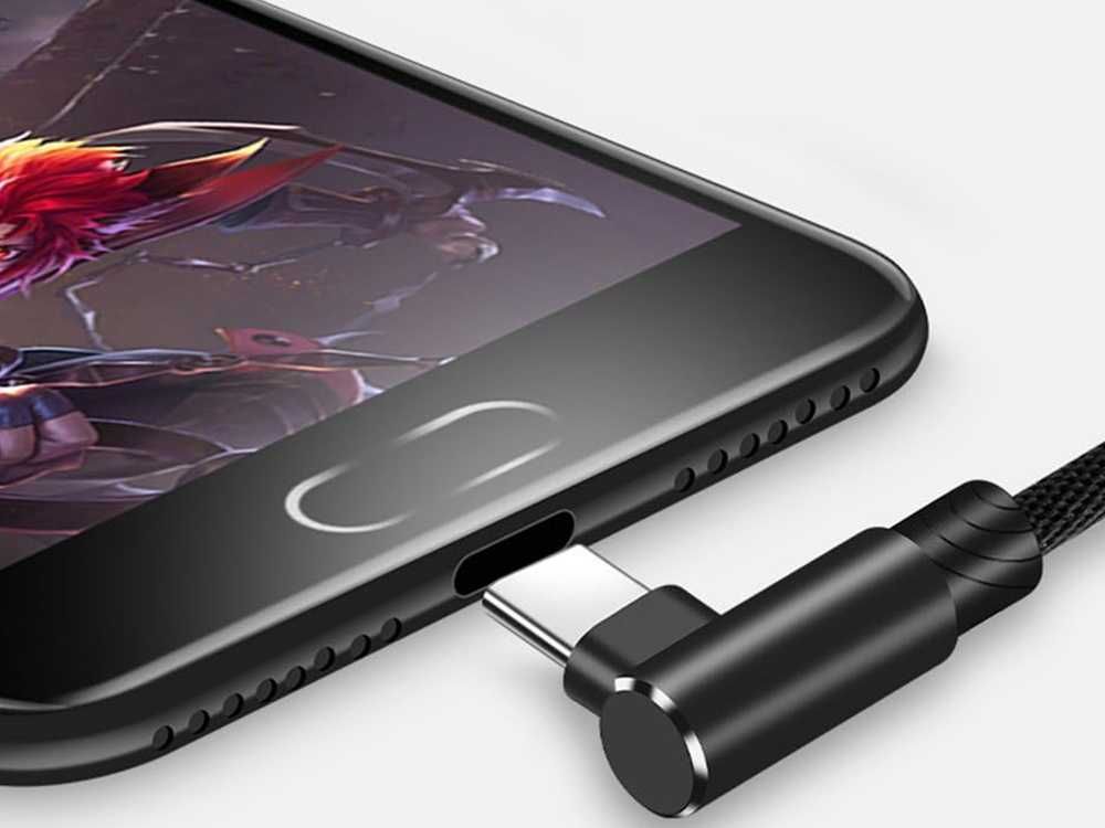 Kabel przewód USB A / USB C kątowy ładowanie QC do telefonu 1m biały