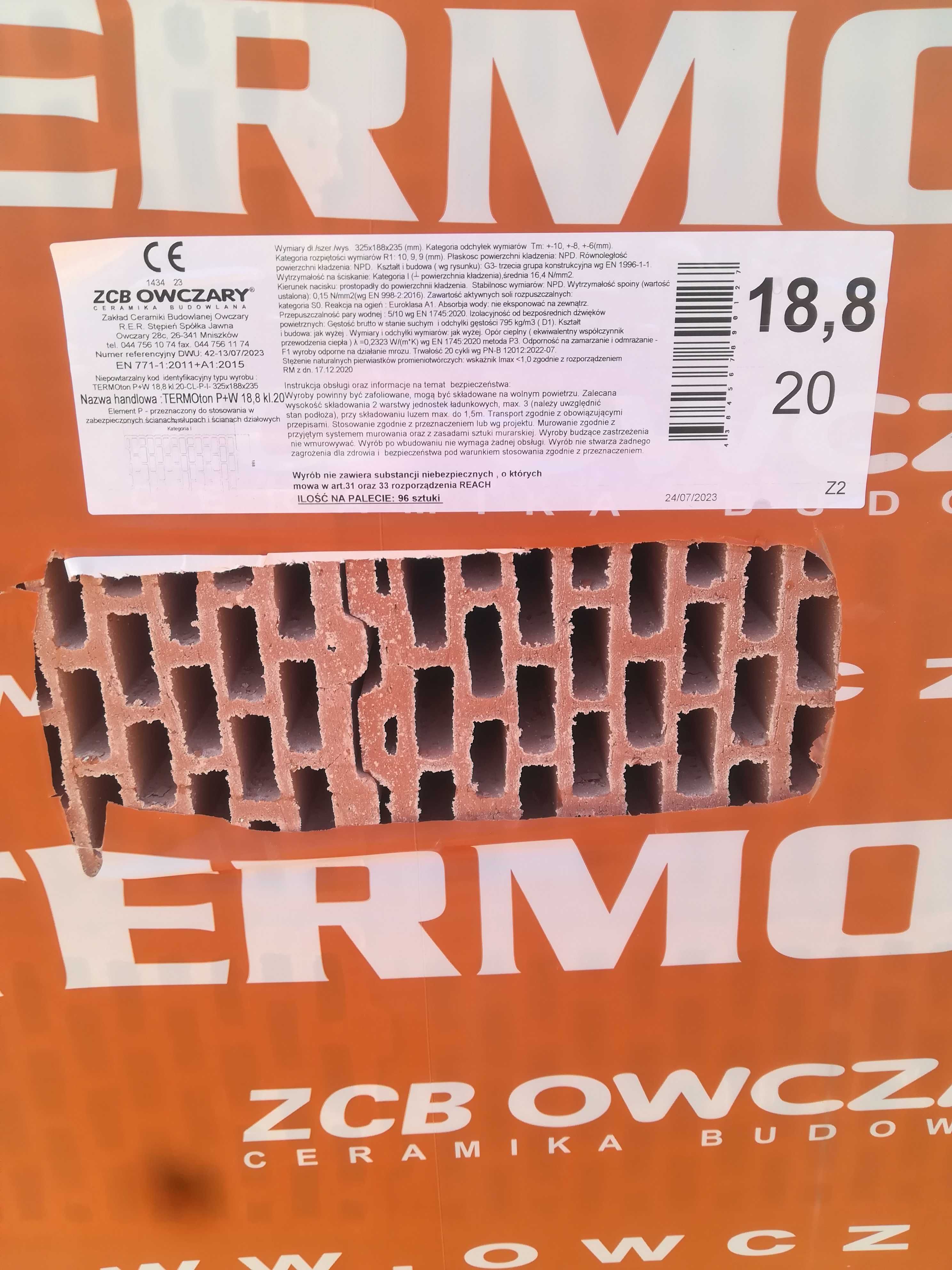 Pustak Ceramiczny PW25 Termoton typ Porotherm Cena Brutto z Tranport.