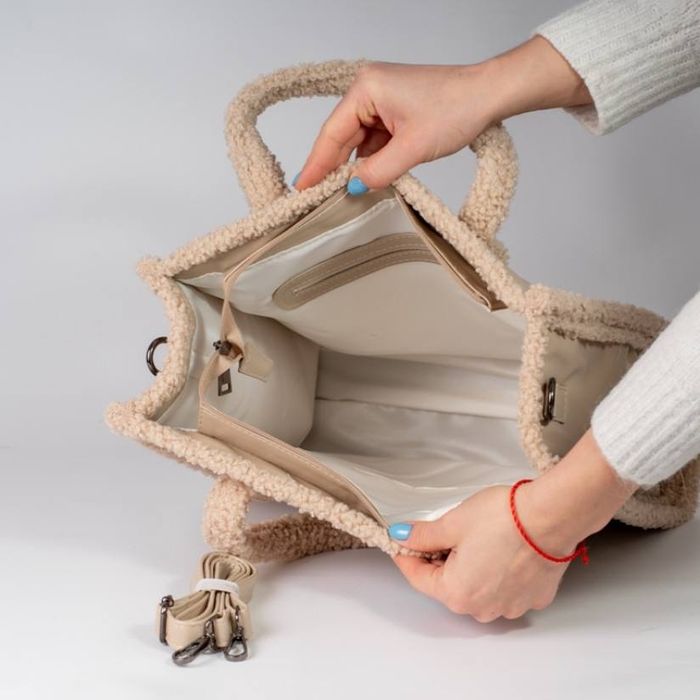 Стильний жіночий вмісткий шопер з еко-шкіри та хутра