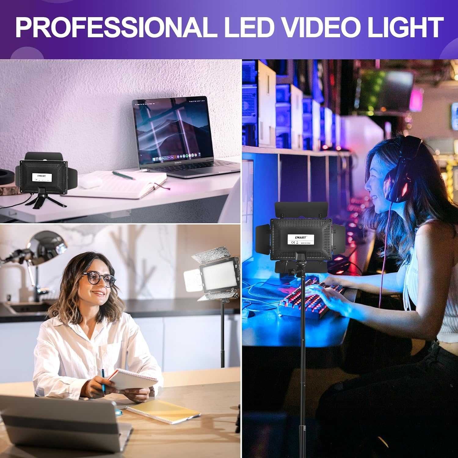 Ulepszone 2 zestawy lamp wideo LED, ściemniane lampy studyjne EMART