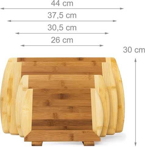 Conjunto 4 Tábuas de Cortar Bambu​ - Reversíveis,​ Madeira Natural