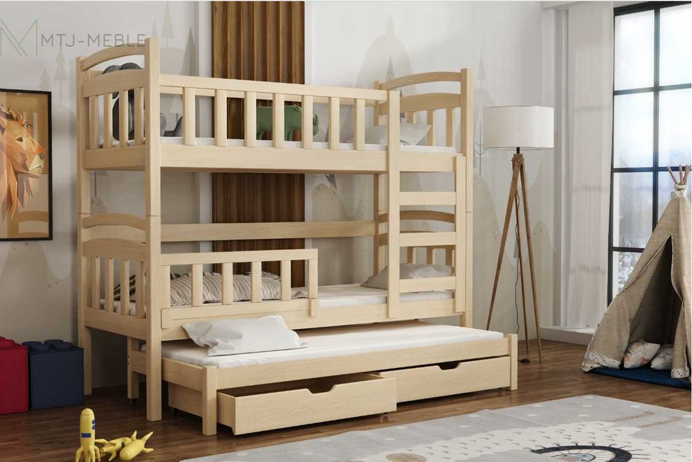 Łóżko piętrowe dla 3 dzieci DONALD z materacami w zestawie gratis