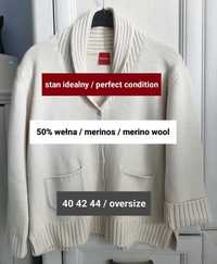 L XL XXL oversize beżowy sweter rozpinany kardigan 50% merino idealny