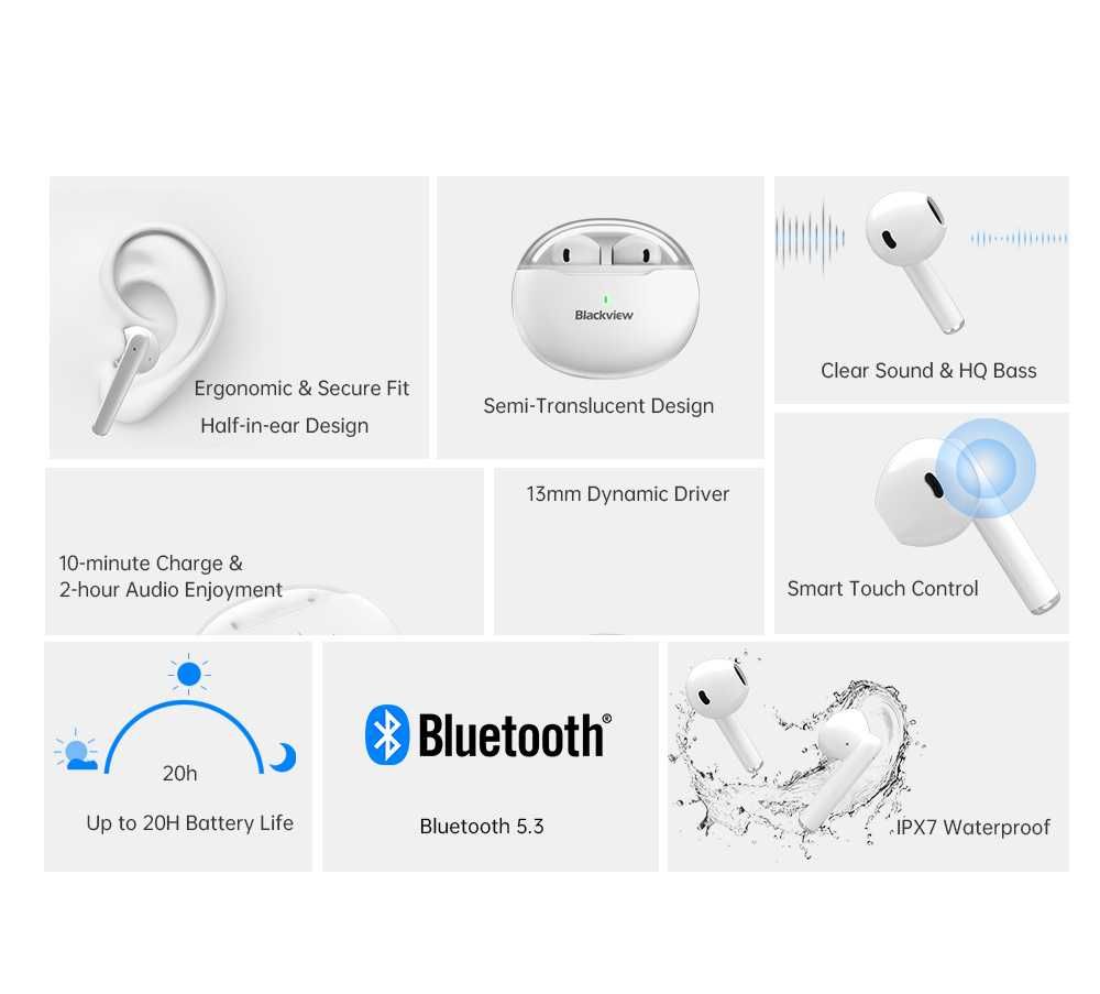 Наушники Blackview AirBuds 6, Blackview AirBuds 200 IP68, OWS YX24