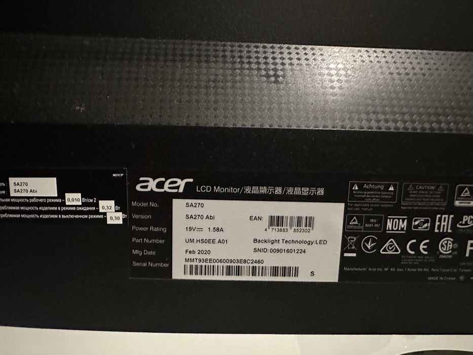 Monitor Acer 27″ SA270Abi (UM.HS0EE.A01) — Full HD, IPS, 75 Hz