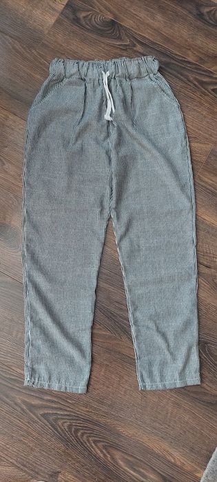 Spodnie damskie letnie szare w białe paseczki XS