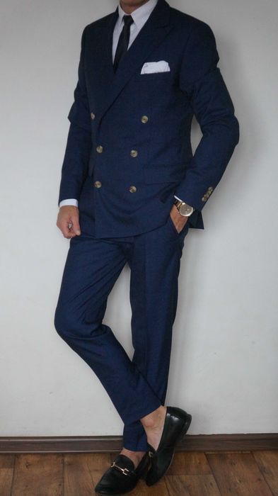 Garnitur Dwurzędowy Nowy Lavard Roz. 46 Kol. Granat Krata Fit