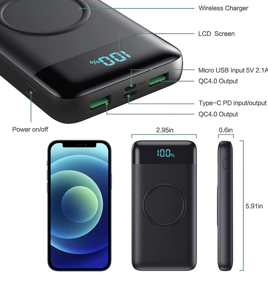 Павер банк Portable Charger 30,800mAh 15W Wireless Charging