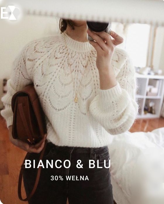 Kremowy ażurowy śmietankowy sweterek ,kobiecy rozm M