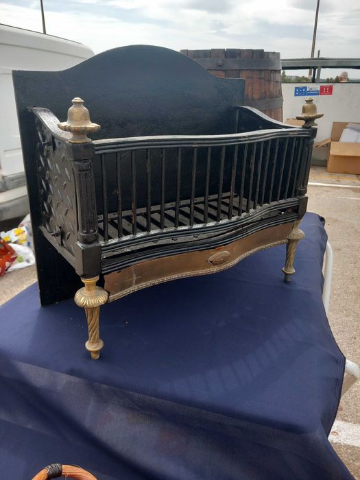 Grelha de lareira, ferro fundido, antiga Chicago Arts & Crafts