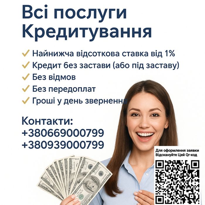 Кредит готівкою без застави, без відмов, гроші в борг до 500 000 грн.