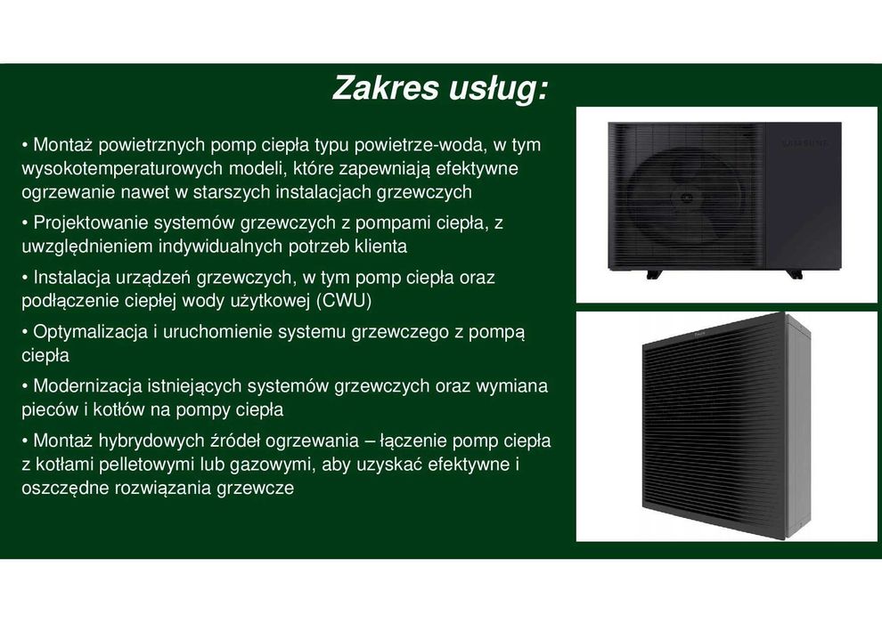 Pompa ciepła - Montaż maszynowni, zakup, modernizacja