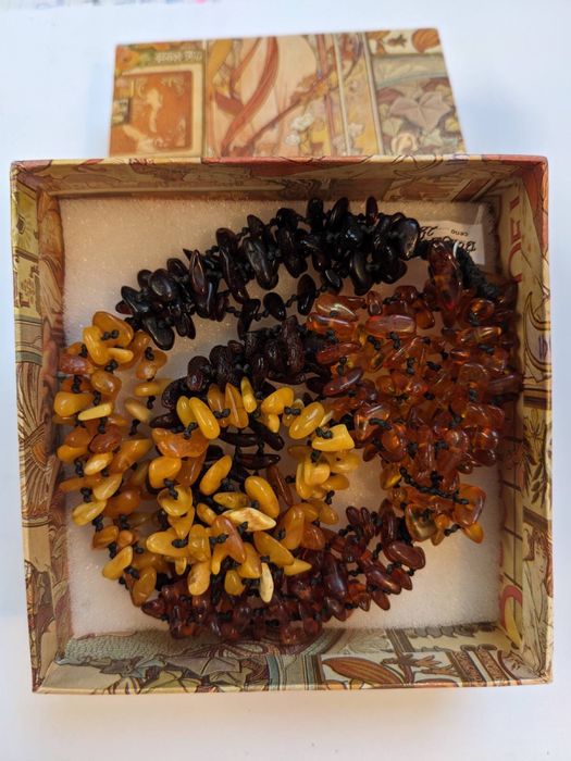 Naturalny bursztyn 3kolory komplet Naszyjnik Bransoletka Nowe