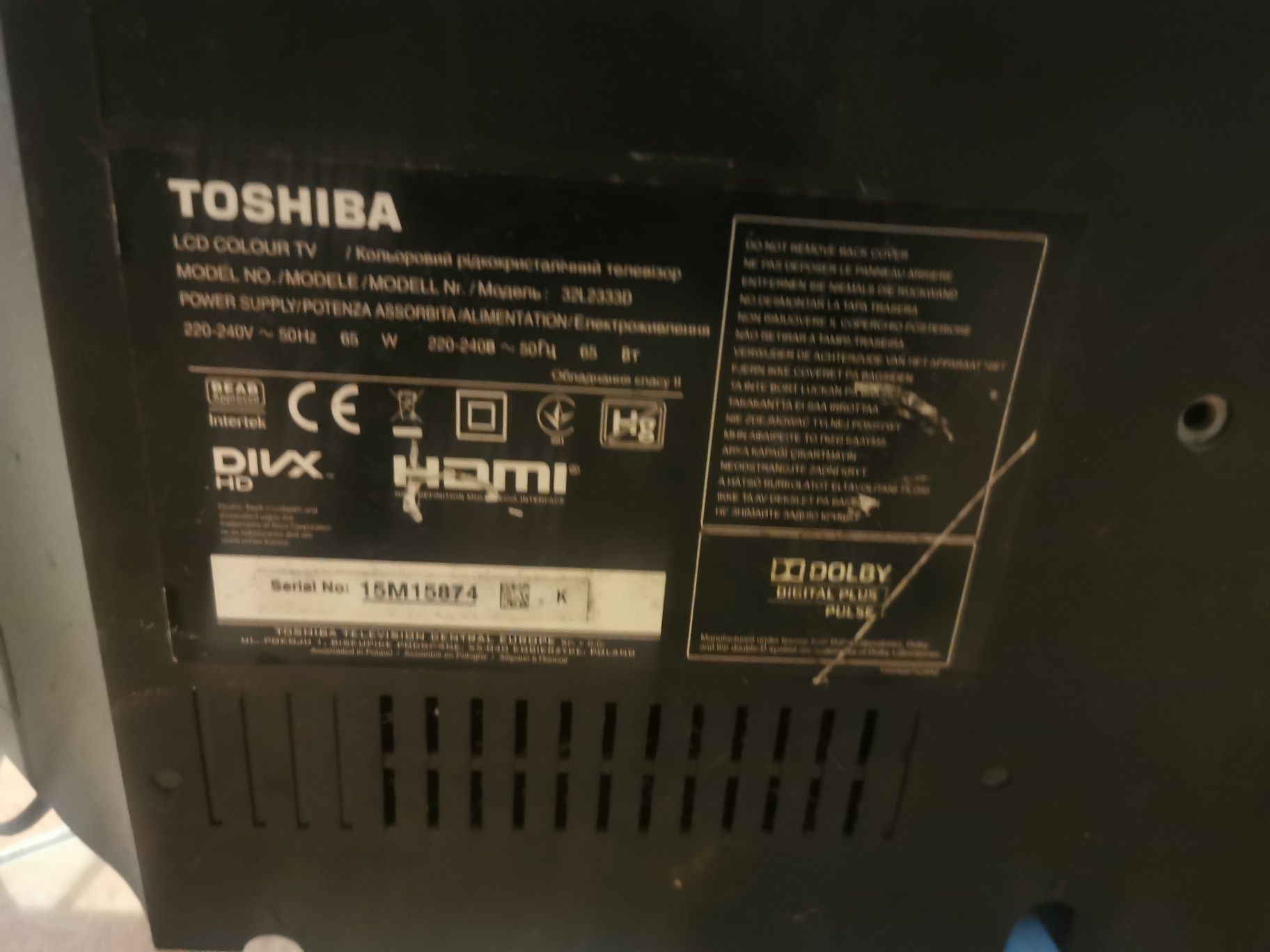 Toshiba LCD 32 cale uszkodzona.