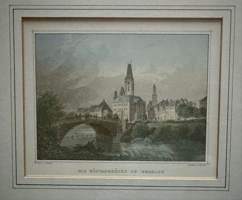 Grafika Breslau Wrocław Most Królewski 1840