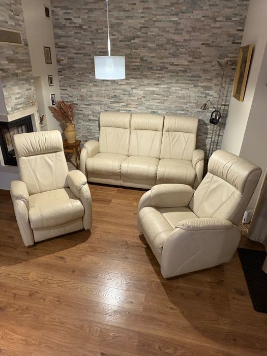 komplet wypoczynkowy skórzany ecru