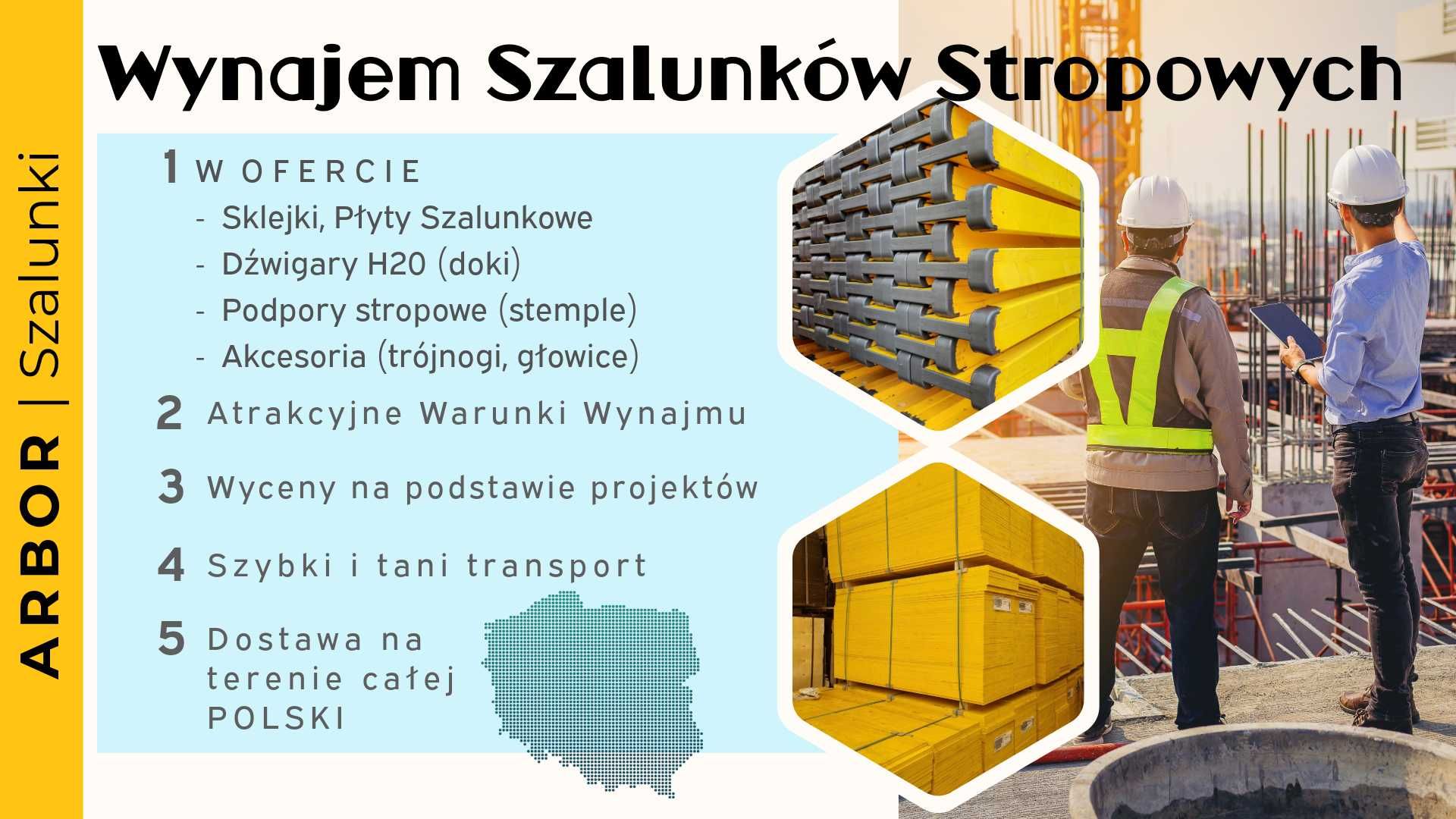 WYNAJEM SZALUNKÓW Budowlanych Stemple Głowice Sklejka Szalunkowa