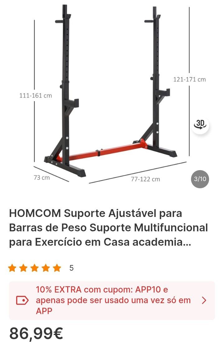 Vendo suporte ajustável para barras de peso