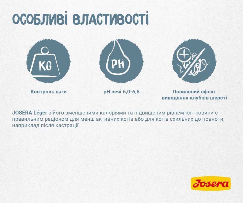 JOSERA Leger 10кг Корм для малоактивних котів. Йозера Ліже