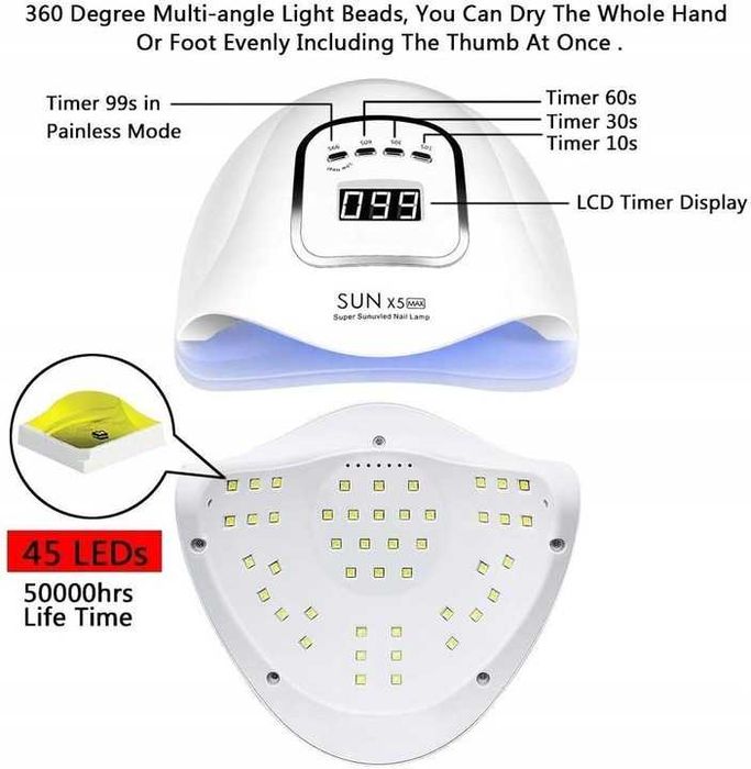 Lampa do paznokci LED+UV BEENLE SUN X5 MAX 150 W biały